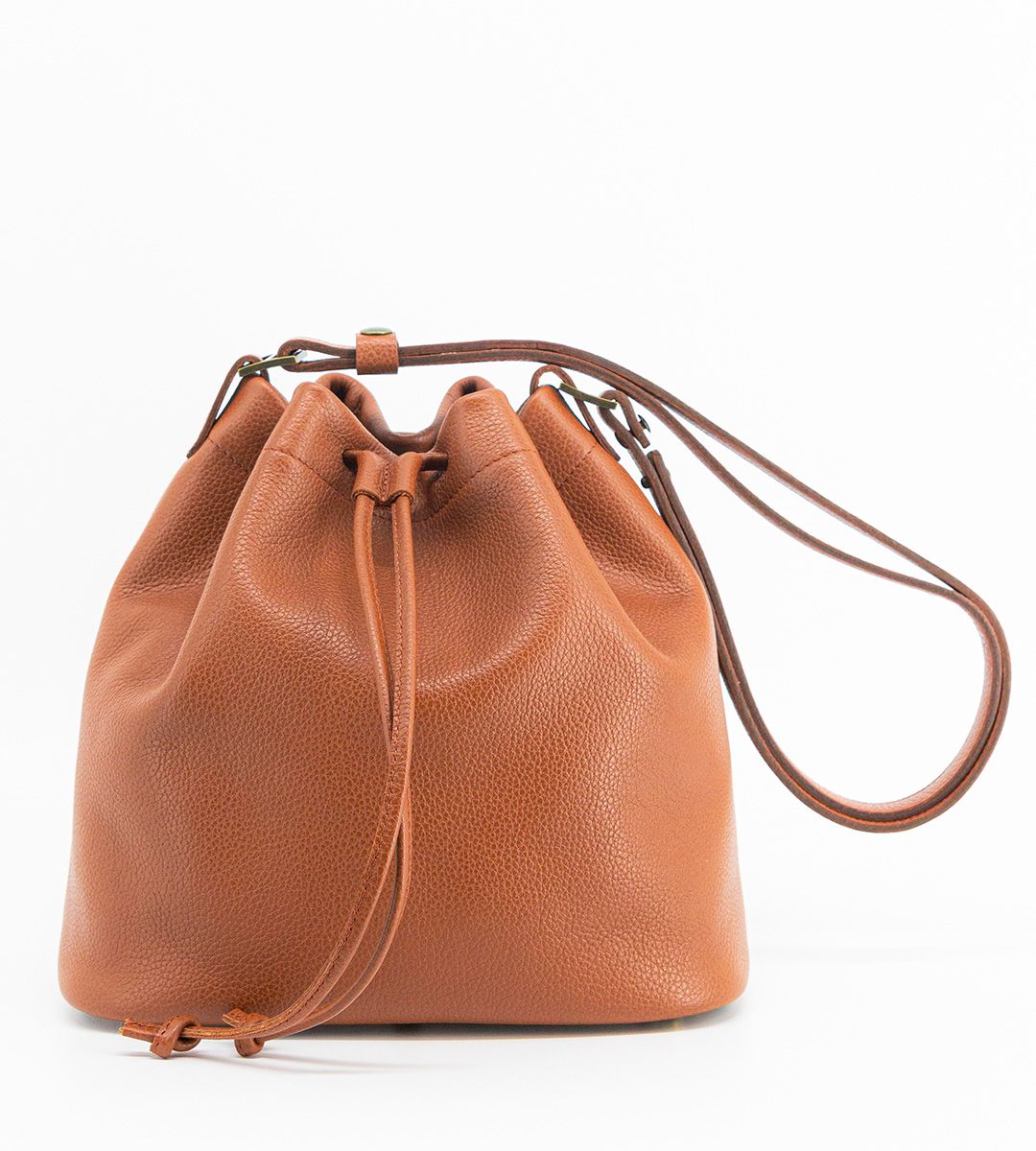 Bucketbag cognac, leren buideltas, echte handgemaakt tas